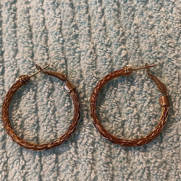 Costume Brass Color Hoop Post Earrings (FE) - Picture 2 of 4